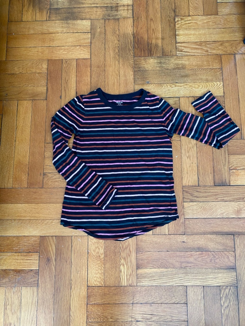 Madewell Stripe Long Sleeve Tee XS Black Multicolor Cotton Crewneck Casual Top